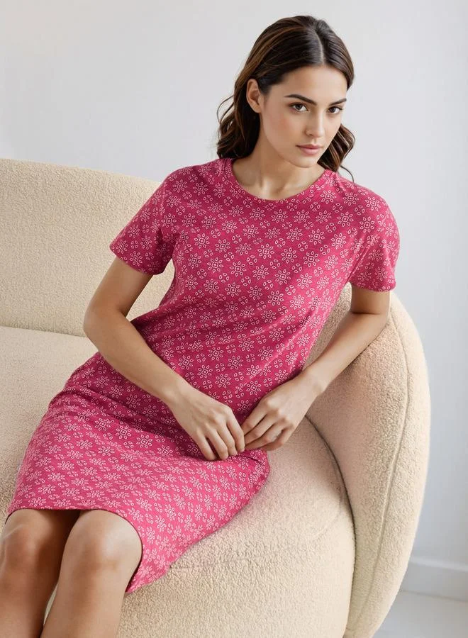 سبلاش فيڤ قميص نوم بطول الركبة بياقة دائرية