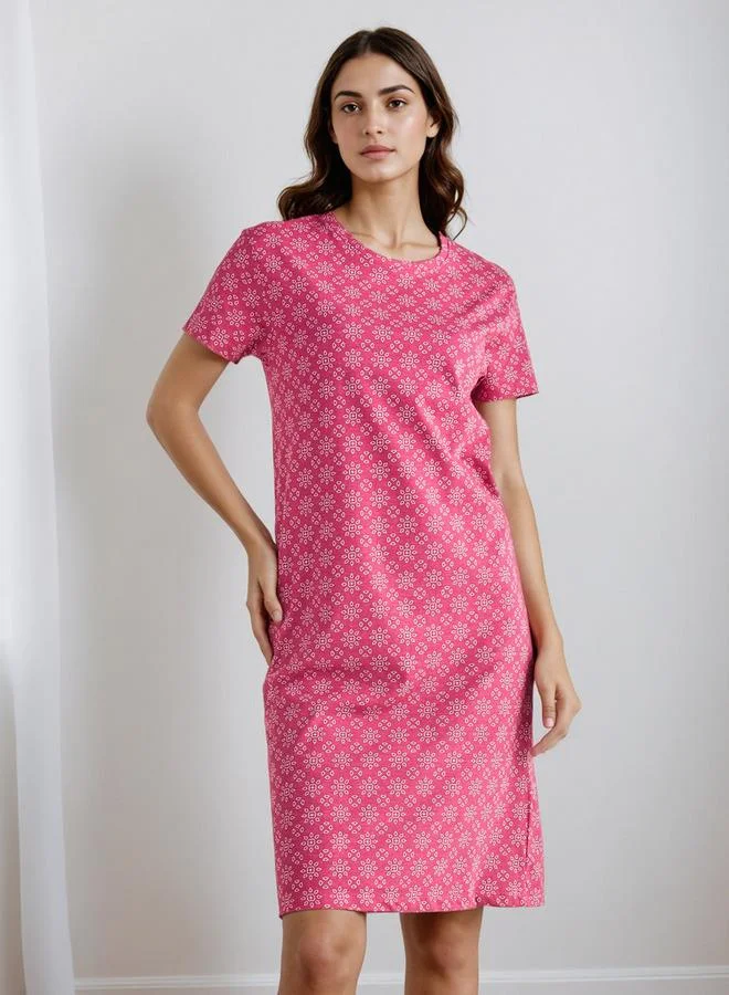 سبلاش فيڤ قميص نوم بطول الركبة بياقة دائرية