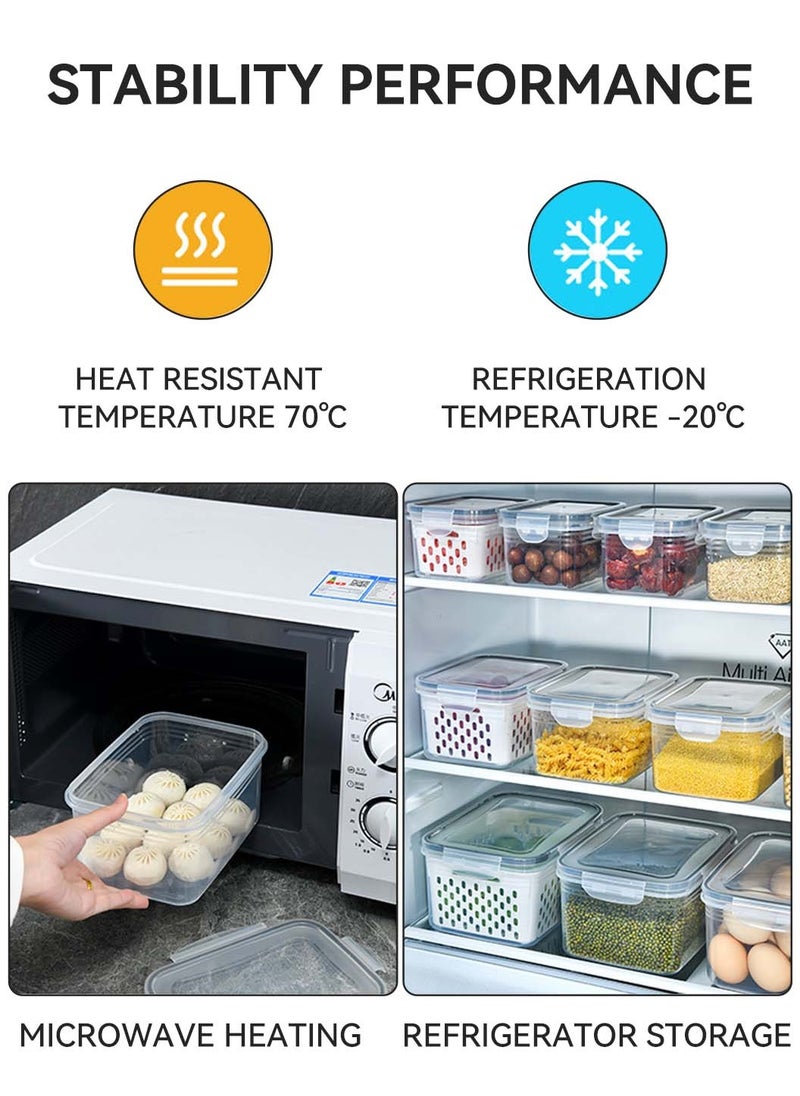 3 Pack Fruit Storage Containers for Fridge with Removable Colanders, Airtight Produce Vegetable Berry Containers for Fridge, All-In-One Food Storage Containers for Washing, Draining, Freshness