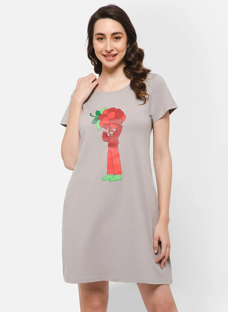 كلوفيا Clovia Tutti Fruity Short Night Dress in Taupe - 100% Cotton