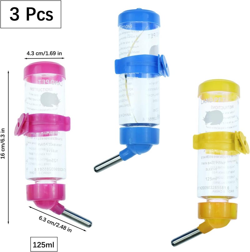 BLLREMIPSUR 3 Pack Hamster Water Feeder Bottle, 125 ml No-Drip Small Animals Water Dispenser, Pet Hanging Water Bottle for Guinea Pigs, Bunny, Chinchillas, Rabbit - Image 2