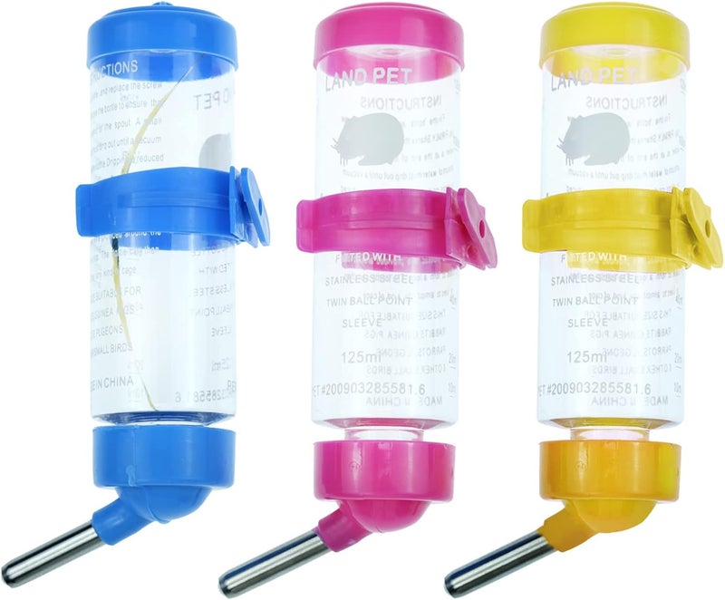 BLLREMIPSUR 3 Pack Hamster Water Feeder Bottle, 125 ml No-Drip Small Animals Water Dispenser, Pet Hanging Water Bottle for Guinea Pigs, Bunny, Chinchillas, Rabbit - Image 1