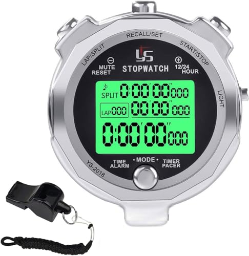 Rolilink Stopwatch Timer with Back Light Digital Stop Watch 0.001second Timing, Metal 100 Lap Memory,Large dispaly Alarm Clock for Coach Sports Running Marathon Competition - Image 1