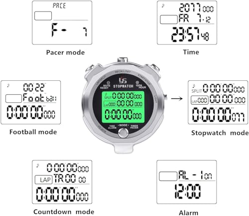 Rolilink Stopwatch Timer with Back Light Digital Stop Watch 0.001second Timing, Metal 100 Lap Memory,Large dispaly Alarm Clock for Coach Sports Running Marathon Competition - Image 2