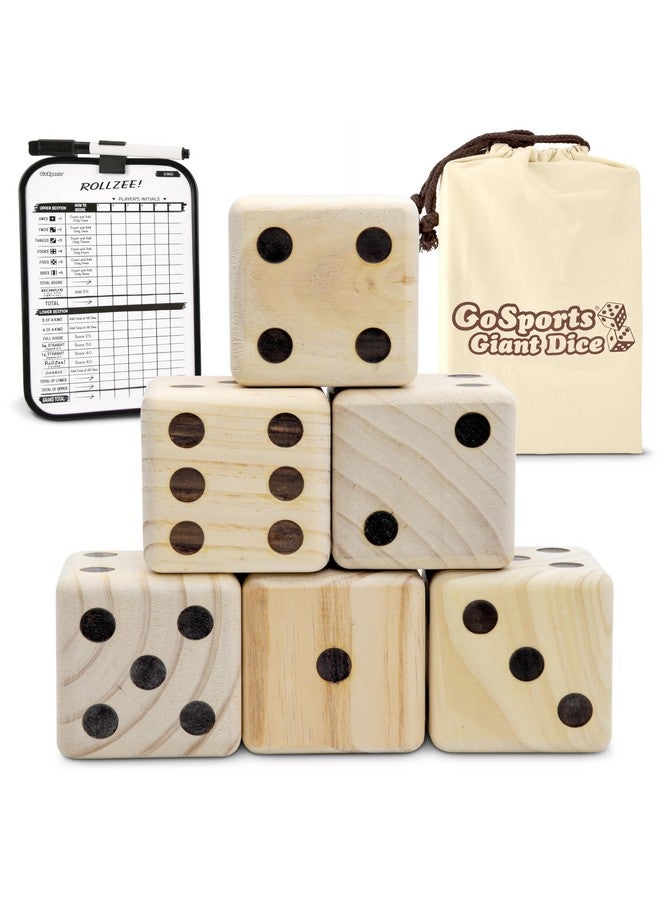 GoSports Giant Wooden Playing Dice Set With Rollzee And Farkle Scoreboard - Includes 6 Dice, Dry-Erase Scoreboard And Canvas Tote Bag - Choose 2.5 Inch Or 3.5 Inch Dice - Image 1