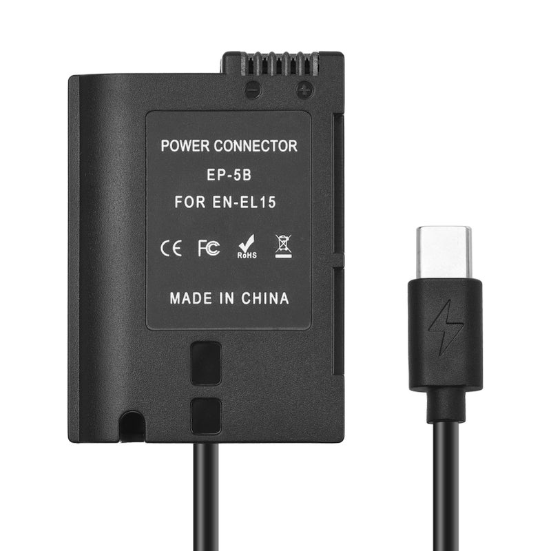 بطارية وهمية EN-EL15 مع محول USB-C، اقتران بطارية وهمية MH-25 مع كابل طاقة نابض من النوع USB-C، بديل لنيكون Z7 Z6 D800 D850 D810 D7200 D7100 D7500 - Image 4