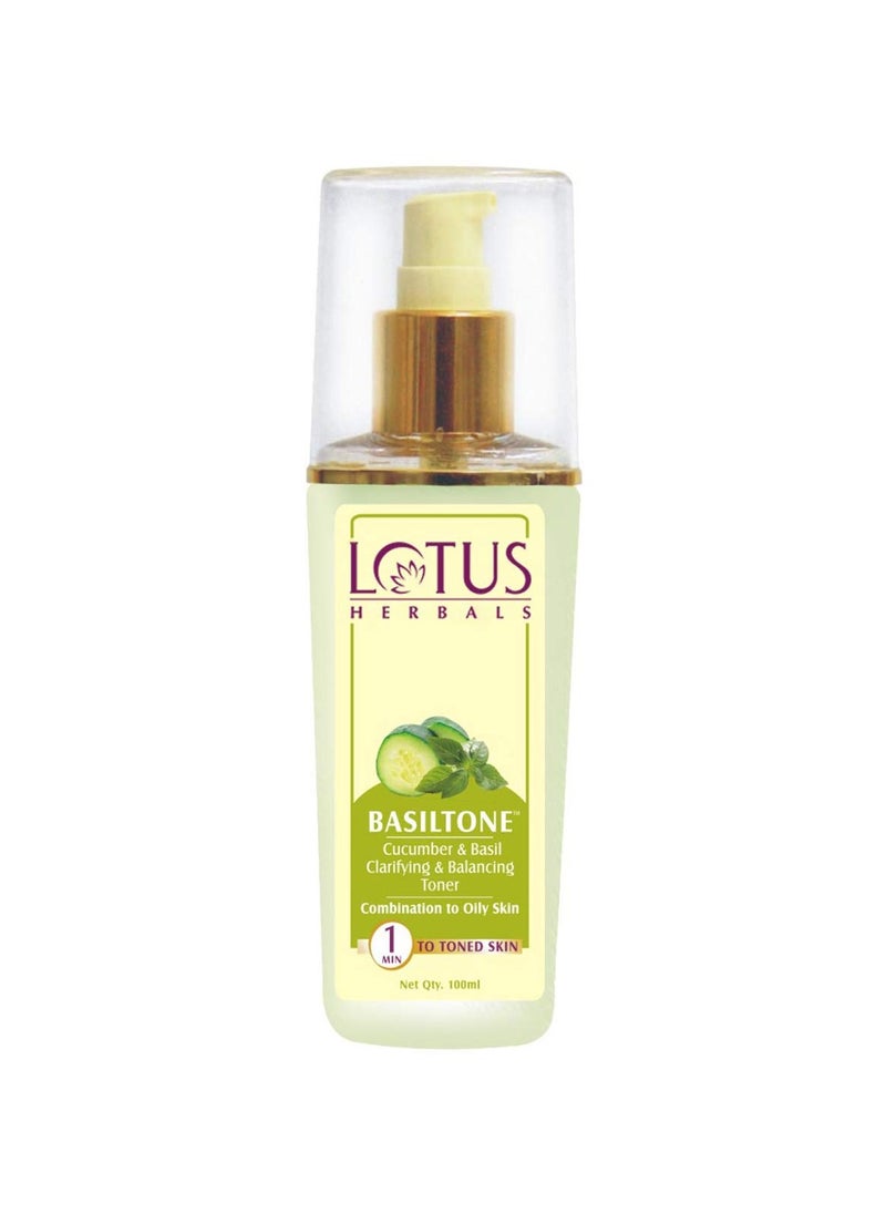 Lotus Herbals Basiltone Clarifying and Balancing Skin Toner Liquid With Cucumber and Basil oil For Combination and Oily Skin,100ml