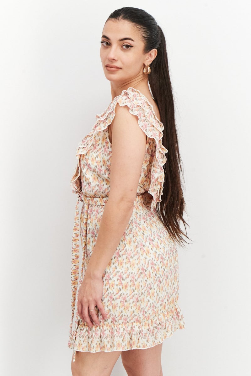 NA-KD Anika Teller x NA-KD Women Textured Belted Mini Dress, Multicolor - Image 4