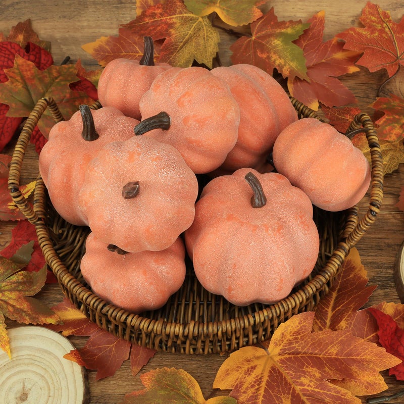 Ghrdopy Fake Pumpkins  8 Pcs Orange Artificial Pumpkins  Plastic Pumpkins for Thanksgiving Party Table Centerpiece Autumn Home Decoration-B - Image 4