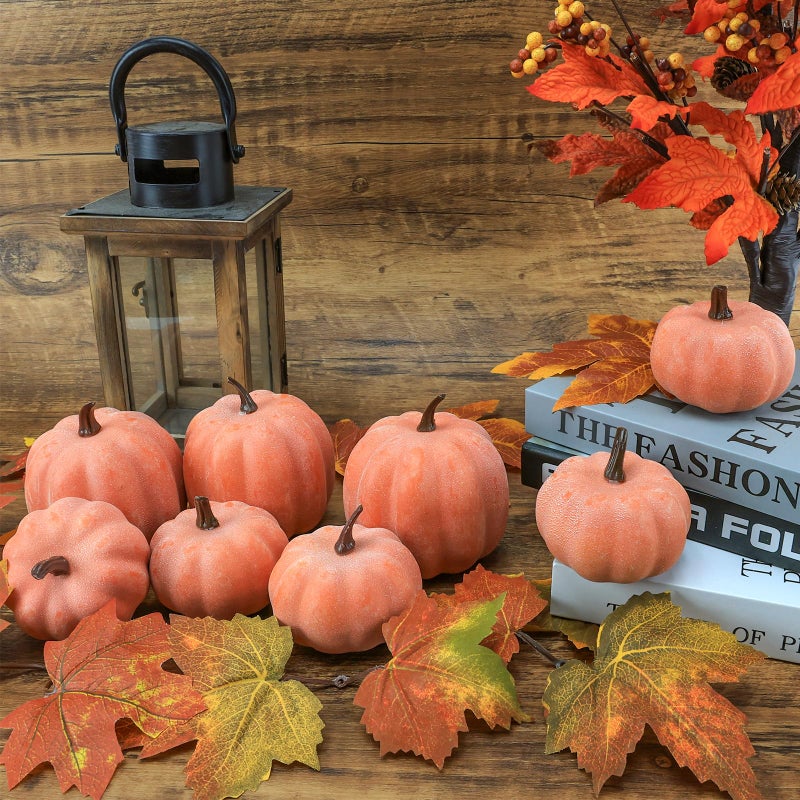 Ghrdopy Fake Pumpkins  8 Pcs Orange Artificial Pumpkins  Plastic Pumpkins for Thanksgiving Party Table Centerpiece Autumn Home Decoration-B - Image 2