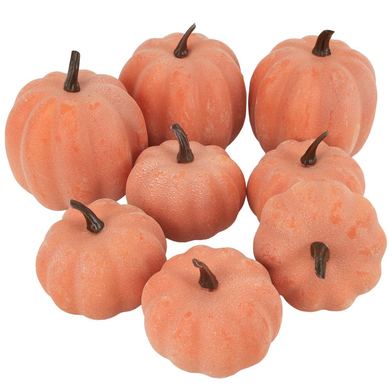 Ghrdopy Fake Pumpkins  8 Pcs Orange Artificial Pumpkins  Plastic Pumpkins for Thanksgiving Party Table Centerpiece Autumn Home Decoration-B - Image 1