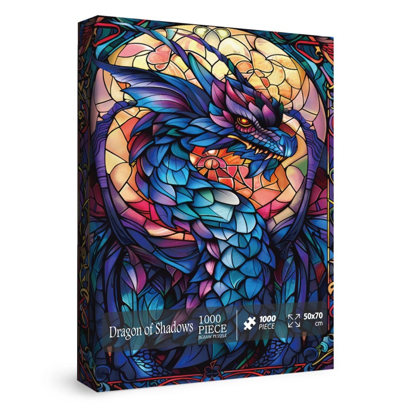 IdeaBazar Fantasy Dragon Puzzles for Adults 1000 Pieces Stained Glass Art Jigsaw Puzzles Blue Purple Darkness Western Dragon Puzzle - Image 3