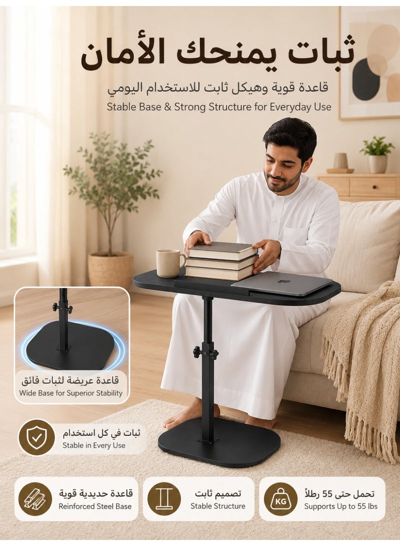 آه آه طاولة أريكة بذراعين، صينية تلفزيون، حامل سرير صغير، طاولات جانبية على شكل حرف C، سطح مكتب قابل للدوران 360 درجة، ويمكن تعديل ارتفاع الطاولة الجانبية للأريكة لتناسب المساحات الصغيرة، غرفة المعيشة، غرفة النوم، جانب السرير، لون أسود. - Image 2