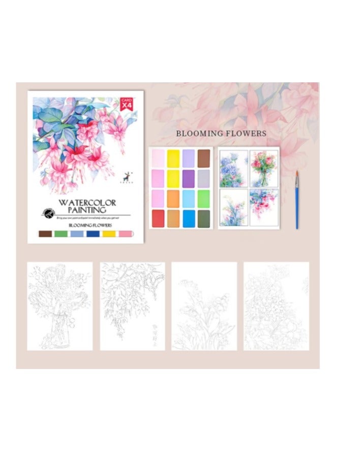 OASIS-TH Paint with Water Coloring Book DIY Watercolor Painting Set Book With Paint  Art Craft Travel with Relaxation for Kids Adults Beginners Bloom Flower 12.4 X 8.8 INCH  - Image 1