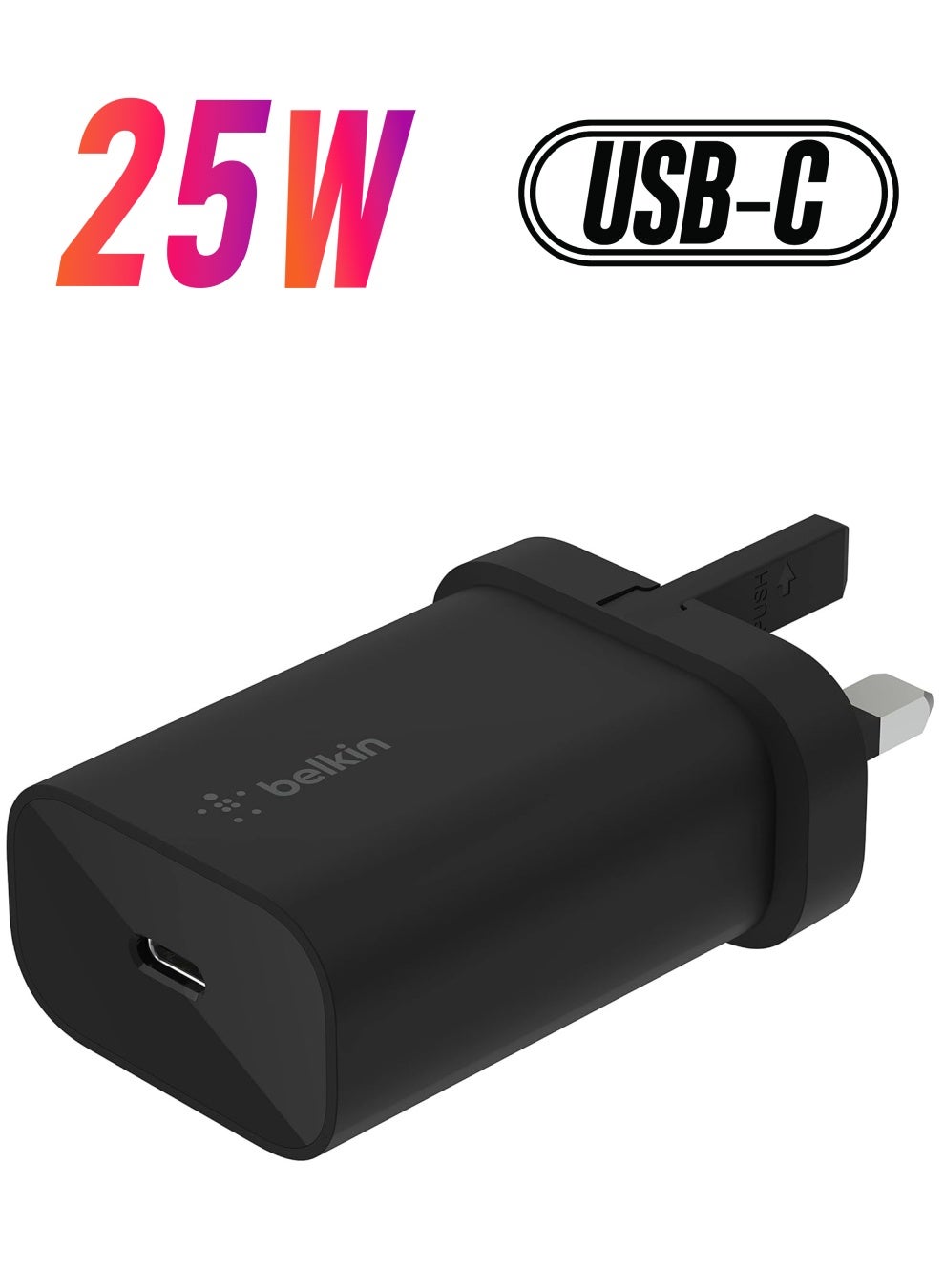 BoostCharge 25W Wall Charger For Samsung Galaxy S23 With PPS (USB-C Power Delivery, Fast Charger For iPhone, Samsung, Galaxy Tab, iPad And More) Black