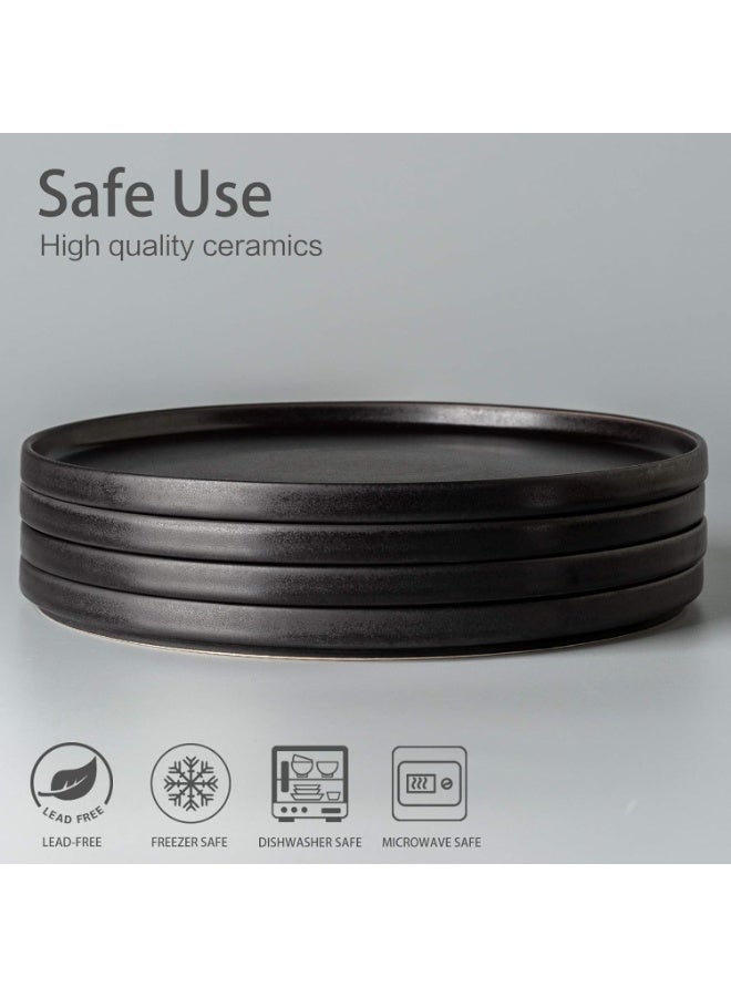 Stoneware Dinner Plates Set of 4,Safe Use Premium Ceramic Dinner Plates, Matte Black Stoneware, Microwavable and Dishwasher Safe, Modern Design, Set of 4 - Image 2