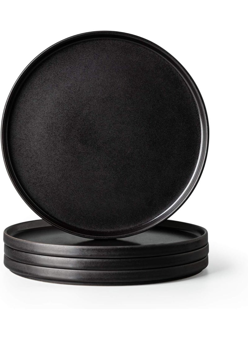 Stoneware Dinner Plates Set of 4,Safe Use Premium Ceramic Dinner Plates, Matte Black Stoneware, Microwavable and Dishwasher Safe, Modern Design, Set of 4 - Image 1