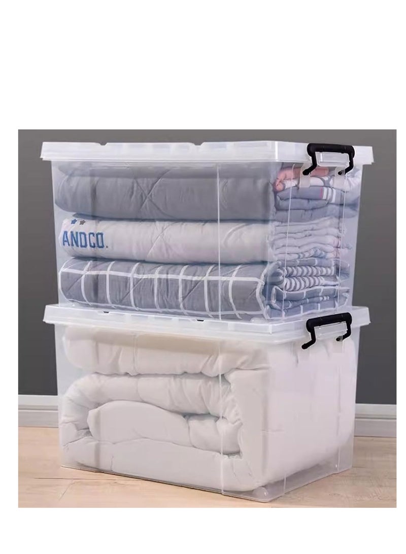 2PCS Plastic Storage Boxes, Transparent Lidded Storage Bins with Wheels, Clear Storage Box with Lid for Closet, Portable Storage Organizer for Storing Toys,Clothes,Shoes,Books,Bed Sheets (100#)  - Image 1