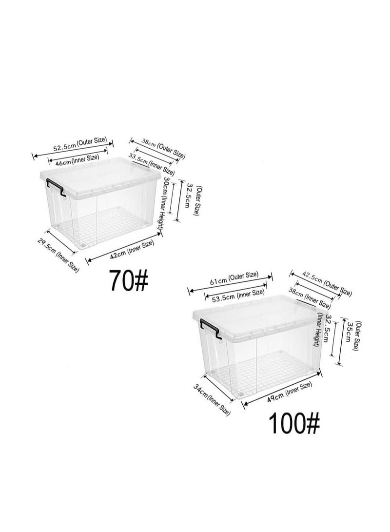 2PCS Plastic Storage Boxes, Transparent Lidded Storage Bins with Wheels, Clear Storage Box with Lid for Closet, Portable Storage Organizer for Storing Toys,Clothes,Shoes,Books,Bed Sheets (100#)  - Image 2