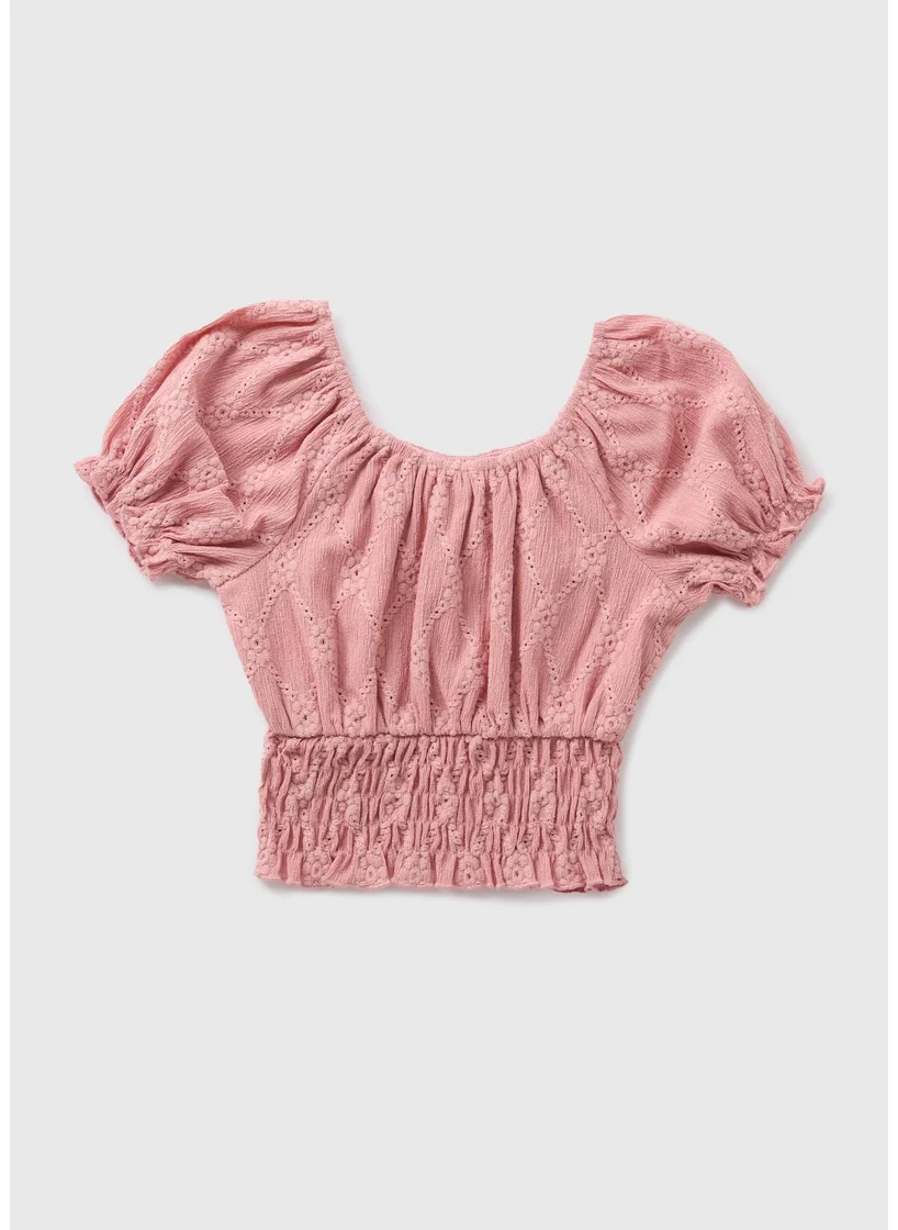 Matalan Girls Pink Crinkle Broderie Crinkle Milkmaid Top