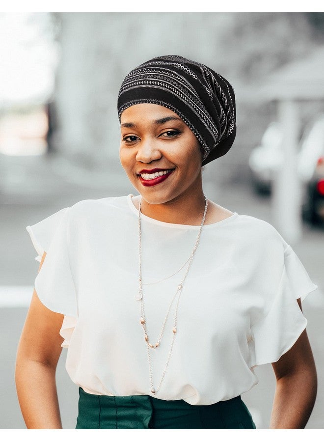 فوكوس كير قبعة النوم FocusCare، حماية الشعر المجعد، ذيل طويل، هدايا للنساء في الصيف، أسود وأبيض - Image 5