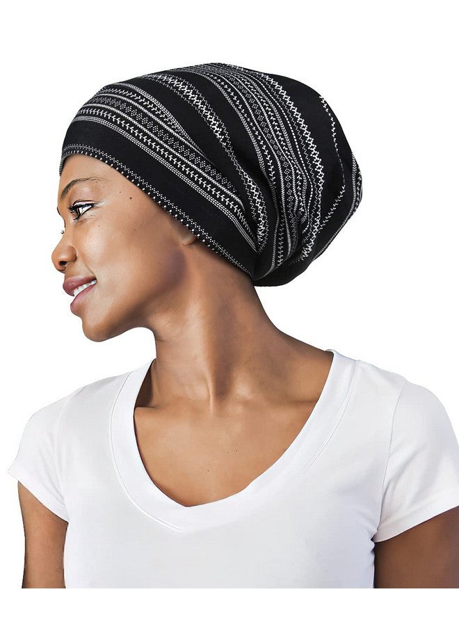 فوكوس كير قبعة النوم FocusCare، حماية الشعر المجعد، ذيل طويل، هدايا للنساء في الصيف، أسود وأبيض - Image 1