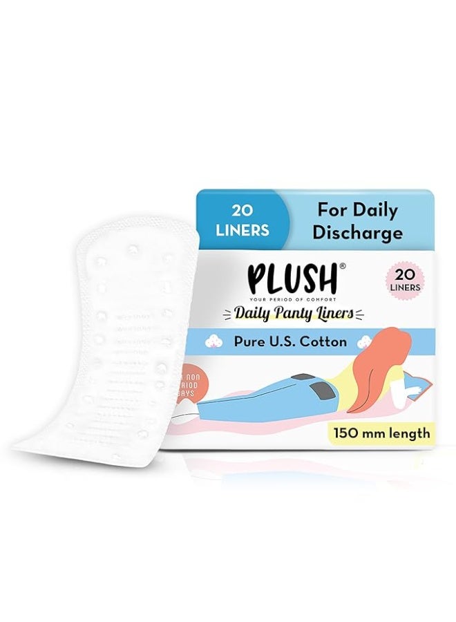 بلش فوط صحية رقيقة للغاية للاستخدام اليومي للنساء، 20 فوطة | سمك 1 مم، طول 150 مم | فوط صحية مصنوعة من القطن الأمريكي الخالص لدورة شهرية خالية من الطفح الجلدي | مناسبة للبشرة الحساسة | خالية من السموم والبارابين - Image 1