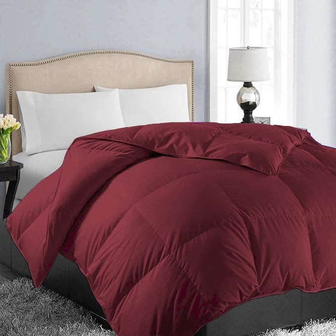 OVERSIZED KING DOWN ALTERNATIVE COMFORTER QUILTED DUVET INSERT FOR ALL SEASONS SOFT LIGHTWEIGHT WITH CORNER TABS SUMMER WINTER WARM BEDDING BURGUNDY 98X116 INCHES