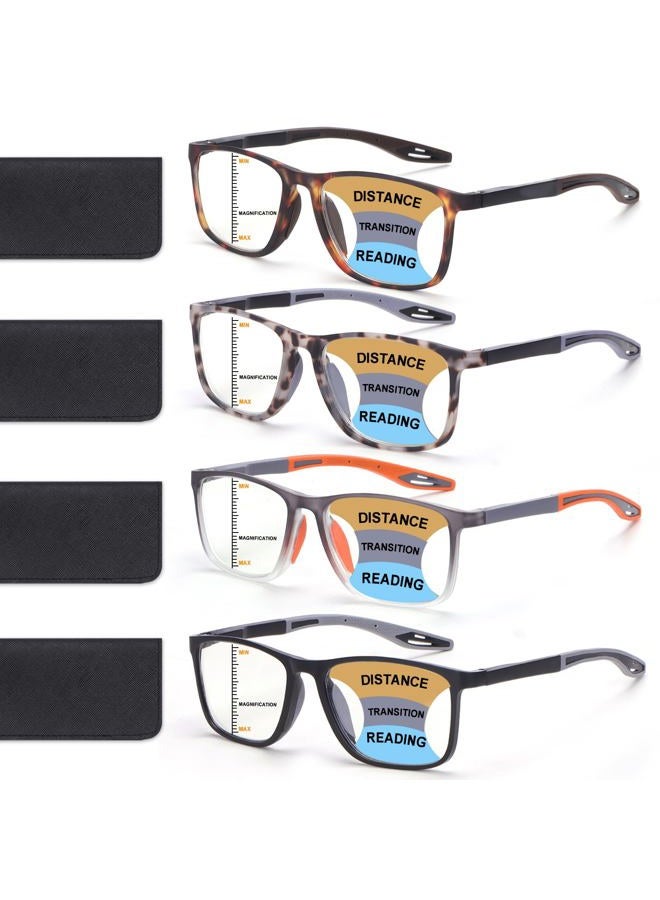 BLOEXCLU 4 Pack Progressive Multifocus Reading Glasses for Men Women TR90 Sports Style Anti-Blue Light Computer Readers (black & grey & leopard & grey leopard, 2.5, x) - Image 1