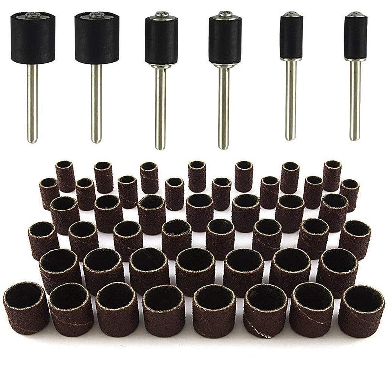 Fozti 51pcs Sanding Drum Set for Dremel and All Other Rotary Tools with Corded Electric 51 Replaceable Sanding Bands 6 Rubber Drum Mandrels for Wood Metal Work Jewellery Model Making DIY Crafts - Image 2
