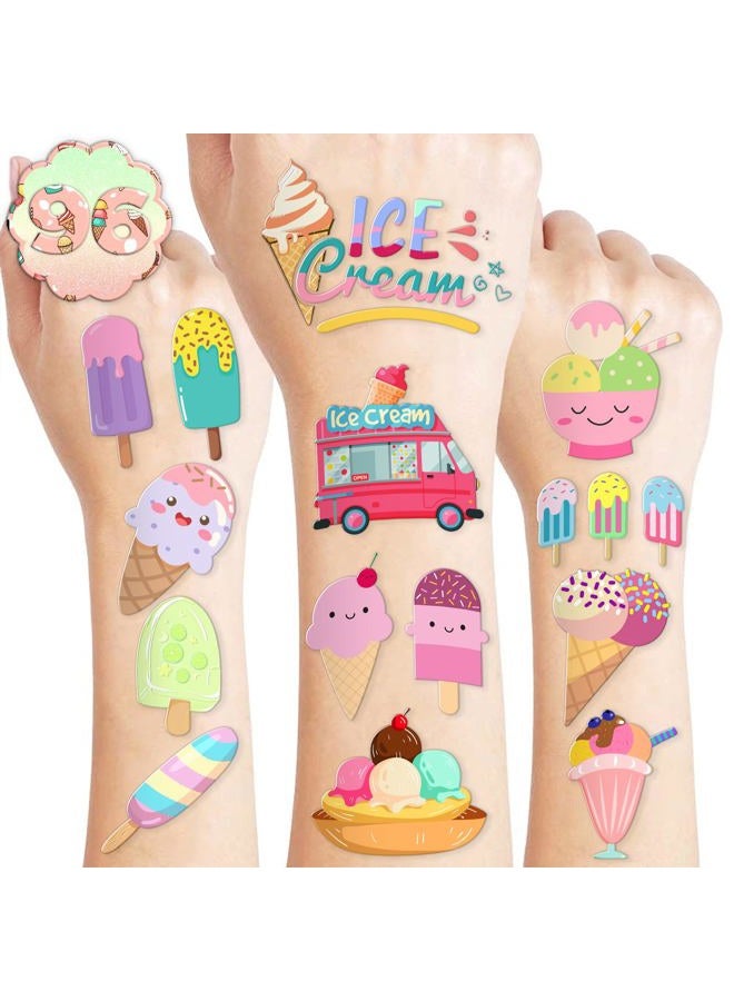 8 Sheets (96PCS) Ice Cream Temporary Tattoos Birthday Party Decorations Favors Tattoos Stickers Cute Party Supplies Kids Girls Boys Gifts Classroom School Prizes Themed - Image 1