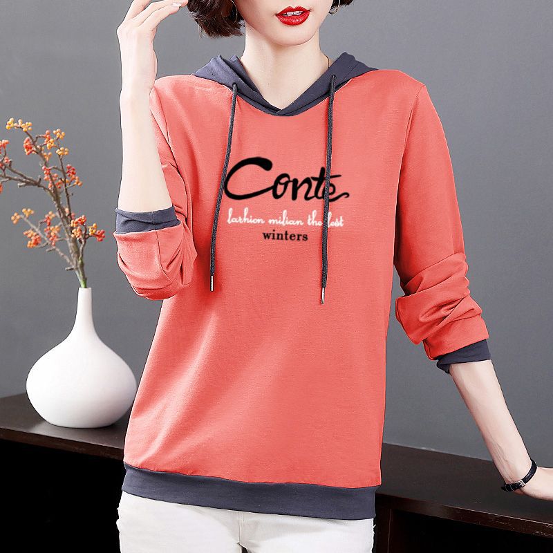 100% Pure Cotton Long-Sleeve T-Shirt For Women, Plus Size Women'S Clothing, 2024 Loose Hooded Versatile Top, Trendy Korean Style New Model - Image 5