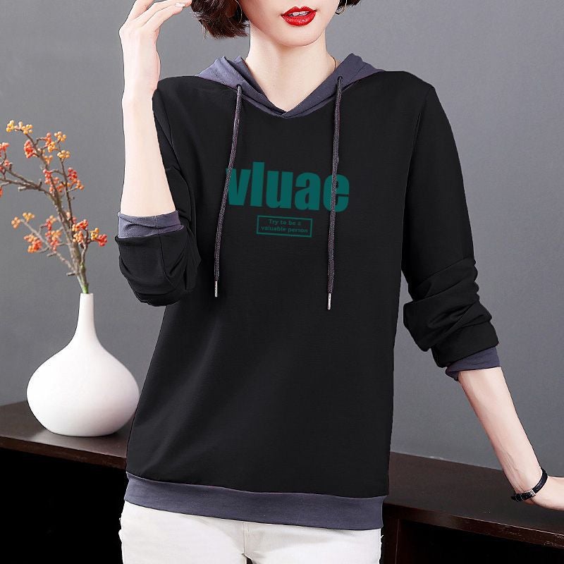 100% Pure Cotton Long-Sleeve T-Shirt For Women, Plus Size Women'S Clothing, 2024 Loose Hooded Versatile Top, Trendy Korean Style New Model - Image 1