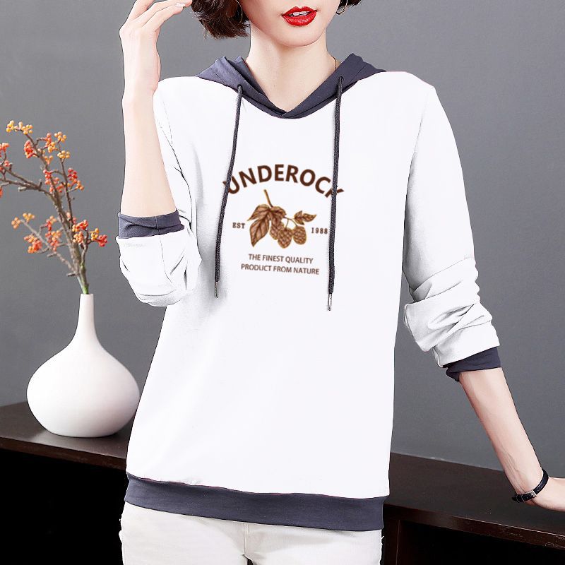100% Pure Cotton Long-Sleeve T-Shirt For Women, Plus Size Women'S Clothing, 2024 Loose Hooded Versatile Top, Trendy Korean Style New Model - Image 3