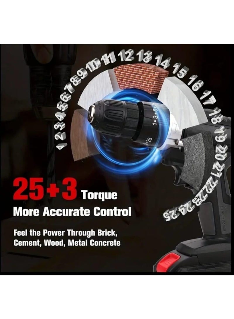 حقيبة بلاستيكية تحتوي على مجموعة طقم مثقاب اسود لا سلكي محمول مزود بمقبض مريح وناعمب يعمل بطارية ليثيوم أيون 48 فولت و محول شاحن بطارية ويأتي معه مجموعة شاملة من الملحقات عدد 24 قطعة متنوعة من ريش المثقاب ورؤوس المفكات و عمود مرن لون برتقالي للمناطق صعبة الوصول ايضا قابلية تغير سرعة دوران في المثقاب المرتفع يصل سرعة 1500 دورة في الدقيقة و المنخفض يصل الى 450 دورة في الدقيقة صوته منخفض و يحتوي على مصباح و إضاءة LED مدمجة لتحسين الرؤية في الأماكن المظلمة و رأس المثقاب لا يحتاج الي مفتاح خاص لتثبيت الريشة فقط لف يدوي هذه المثاقب مصمم للأعمال المنزلية والمشاريع التي تتطلب قابلية النقل مفيد في المنزل او فني الكهربائي او النجار وغيرها من الاعمال صغير و خفيف الوزن و منظم في حقيبة تخزين لسهولة الحمل والتنظيم ممكن ان تكون هدية مثالية لزوجك او لوالدك او لمن تحب - Image 3