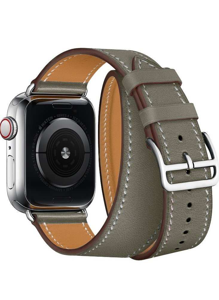Perfii - Single Color Double Circle Long Replacement Watch Strap Suitable For Apple Watch Series 38/40/41mm Gray - Image 1