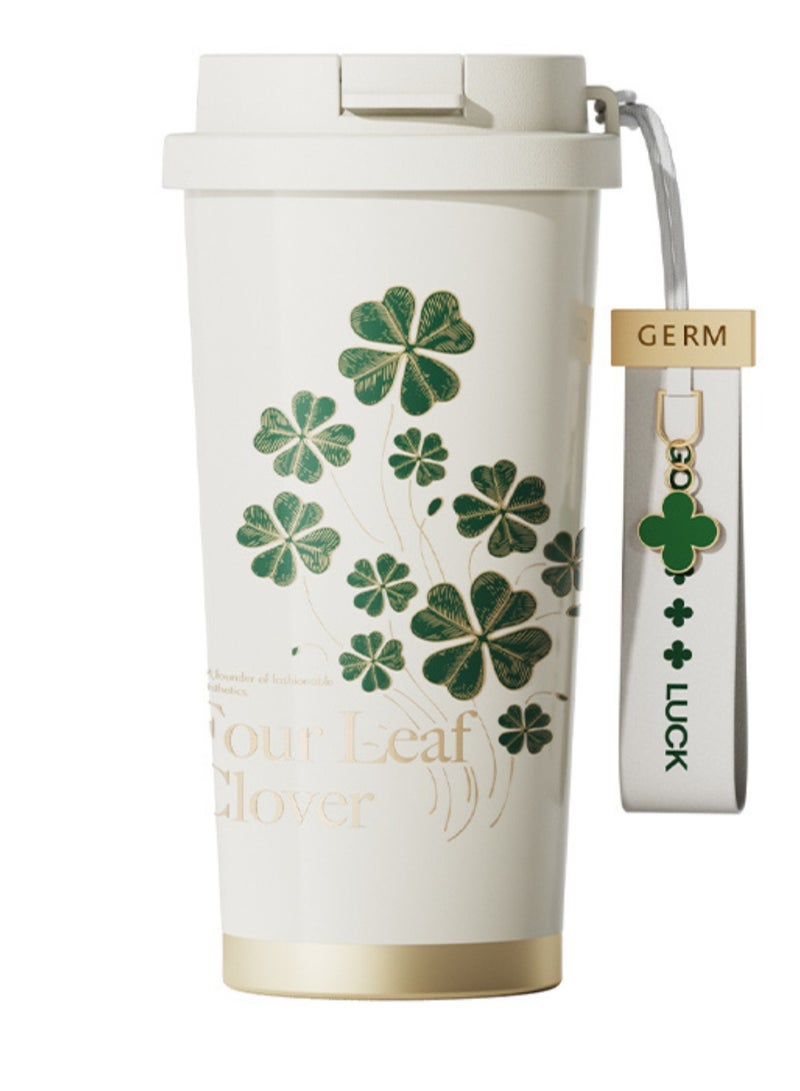 GERM Happy Green Coffee Tumbler 500ml | GERM Clover Shining Series Stainless Steel Vacuum Flask with Straw Lid | BPA-Free Leak-Proof Insulated Travel Cup | Hot & Cold Reusable Mug for Office, School & Daily Use - Image 1