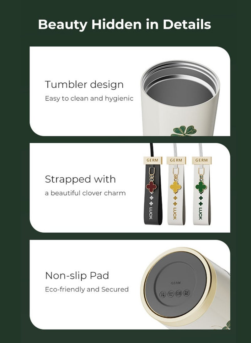 GERM Happy Green Coffee Tumbler 500ml | GERM Clover Shining Series Stainless Steel Vacuum Flask with Straw Lid | BPA-Free Leak-Proof Insulated Travel Cup | Hot & Cold Reusable Mug for Office, School & Daily Use - Image 3
