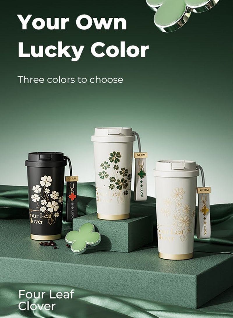 GERM Happy Green Coffee Tumbler 500ml | GERM Clover Shining Series Stainless Steel Vacuum Flask with Straw Lid | BPA-Free Leak-Proof Insulated Travel Cup | Hot & Cold Reusable Mug for Office, School & Daily Use - Image 4