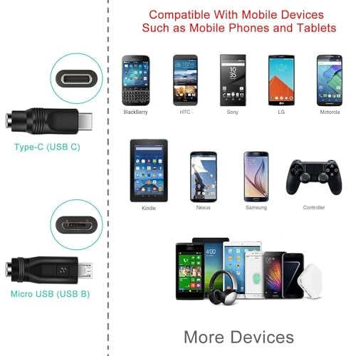 MEROM Universal 5V DC Type-C Power Cable, USB C to DC 5.5x2.1mm Charging Cord Plug with 8 Connector Tips(5.5x2.5, 4.8x1.7, 4.0x1.7, 3.5x1.35, 2.5x0.7, Micro USB, Type-C, Universal Connector) - Image 3