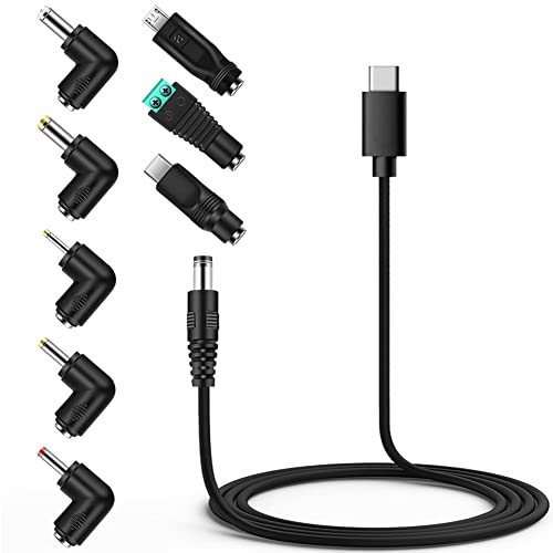 MEROM Universal 5V DC Type-C Power Cable, USB C to DC 5.5x2.1mm Charging Cord Plug with 8 Connector Tips(5.5x2.5, 4.8x1.7, 4.0x1.7, 3.5x1.35, 2.5x0.7, Micro USB, Type-C, Universal Connector) - Image 1