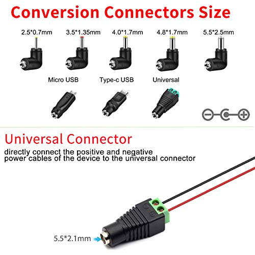 MEROM Universal 5V DC Type-C Power Cable, USB C to DC 5.5x2.1mm Charging Cord Plug with 8 Connector Tips(5.5x2.5, 4.8x1.7, 4.0x1.7, 3.5x1.35, 2.5x0.7, Micro USB, Type-C, Universal Connector) - Image 2