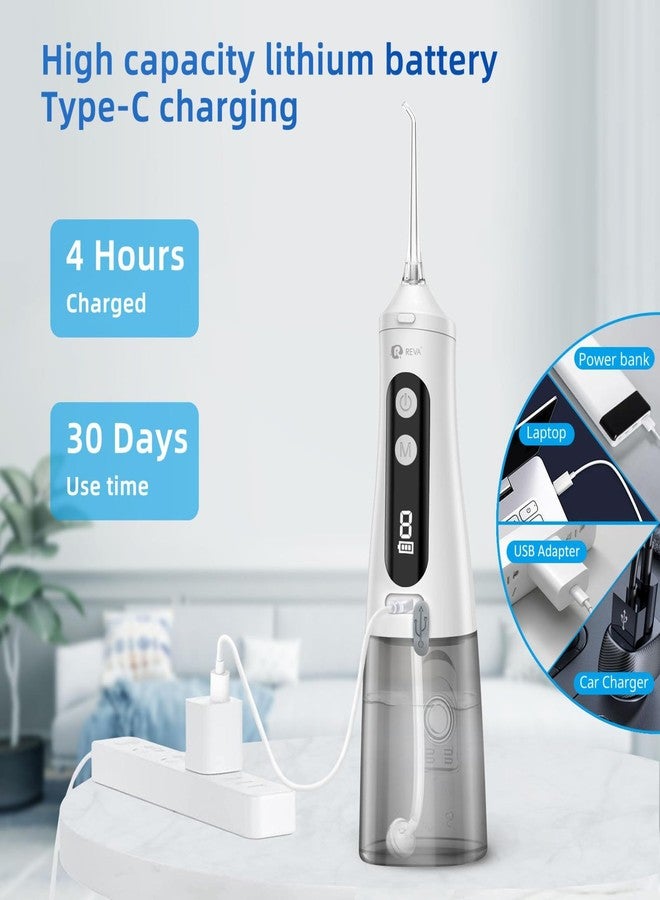 R REVA Professional Water Dental Flosser for Teeth & Braces - 9 Modes Cordless Oral Irrigator, 350ML Large Reservoir, 360° Nozzle, IPX7 Waterproof, Rechargeable, Dental Floss Tool (M131 - White) - Image 2