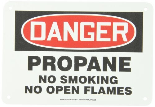 Accuform Accuform MCPG025VP Plastic Safety Sign, Legend"DANGER PROPANE NO SMOKING NO OPEN FLAMES", 7" Length x 10" Width x  - Image 1