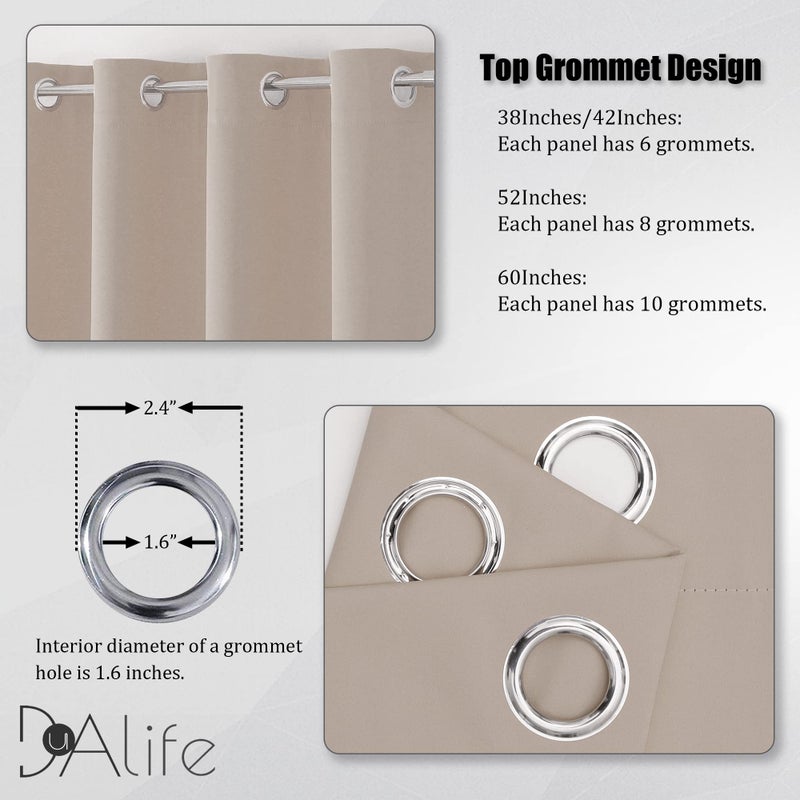 DUALIFE 54 Inch Taupe Blackout Curtains for Bedroom Short Windows Solid Blackout Curtain Panels Thermal Insulated Grommet Top Room Darkening Curtains for Bedroom 38 x 54 Inch Length Light Brown - Image 3