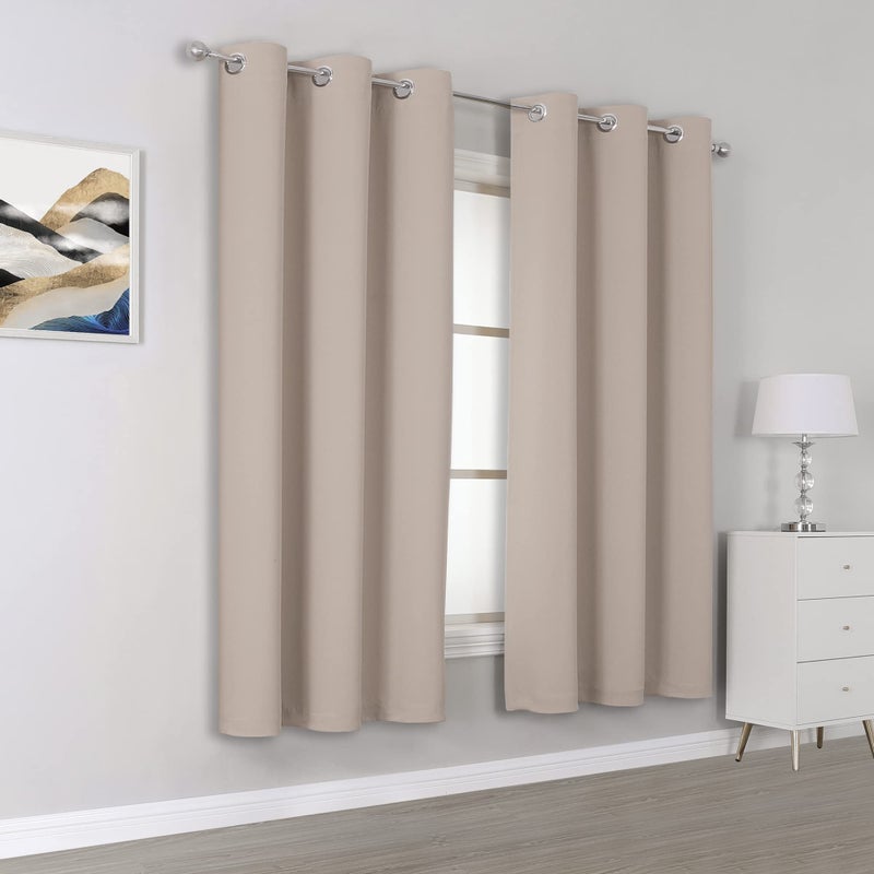DUALIFE 54 Inch Taupe Blackout Curtains for Bedroom Short Windows Solid Blackout Curtain Panels Thermal Insulated Grommet Top Room Darkening Curtains for Bedroom 38 x 54 Inch Length Light Brown - Image 2