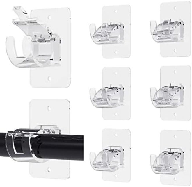 Wabboreq 4 Pieces Self Adhesive Curtain Rod Bracket, Universal Plastic Curtain Rod Holders, No Drill Curtain Rod Brackets Curtain Rod Hooks for Bathroom, Bedroom, Livingroom, Kitchen (Black) - Image 1