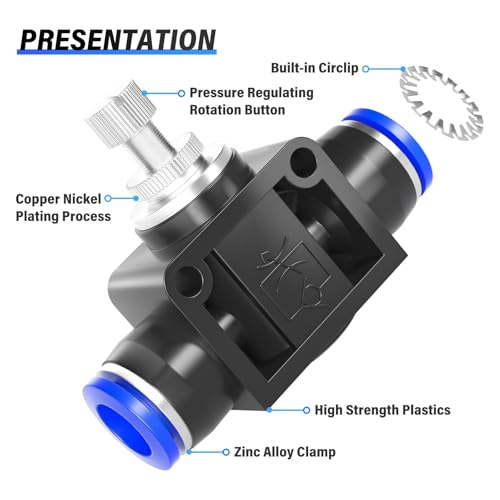 TAILONZ PNEUMATIC Air Flow Control Valve with Push-to-Connect Fitting, in-Line Speed Controller Union Straight - 8MM Tube OD x 8MM Tube OD SCF-8 （Pack of 5） - Image 3
