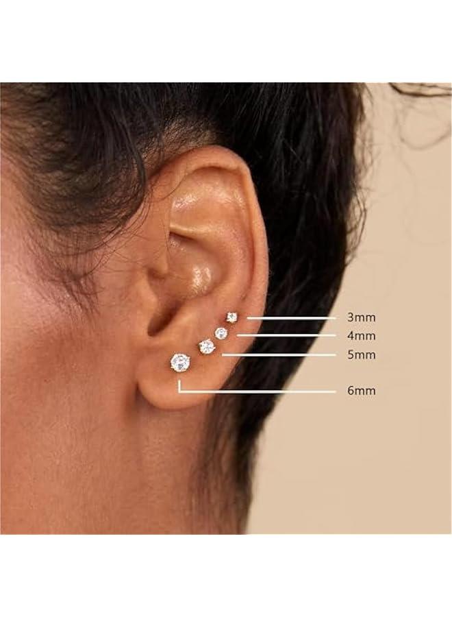 Arabest 4Pairs Gold Studs Earrings Set for Women Men,20G Hypoallergenic Gold-Plated Stainless Steel Studs Earrings 3-4-5-6mm Cubic Zirconia Simulated Diamond Round CZ Cartilage Earrings for Sensitive Ears  - Image 3