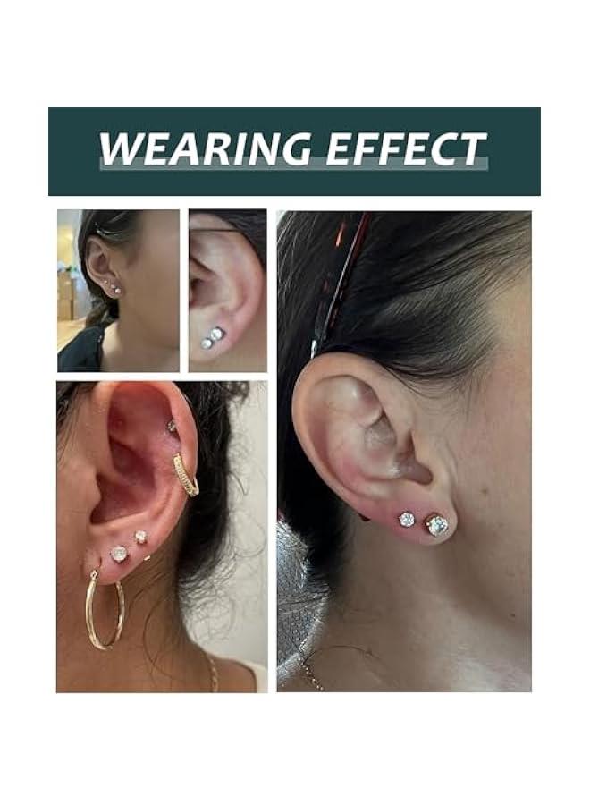 Arabest 4Pairs Gold Studs Earrings Set for Women Men,20G Hypoallergenic Gold-Plated Stainless Steel Studs Earrings 3-4-5-6mm Cubic Zirconia Simulated Diamond Round CZ Cartilage Earrings for Sensitive Ears  - Image 4